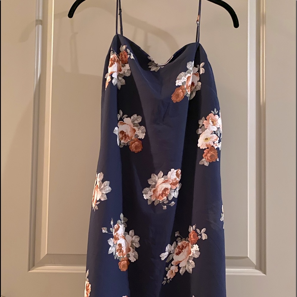 Spaghetti strap navy floral mini dress